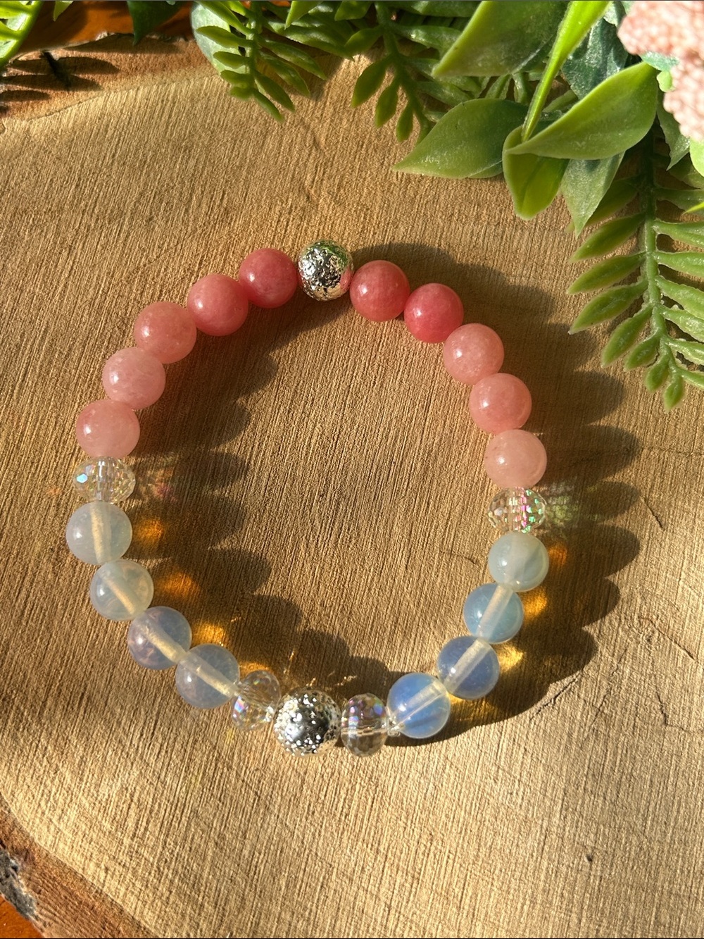 Opalite + Pink Quartzite Crystal Bracelet